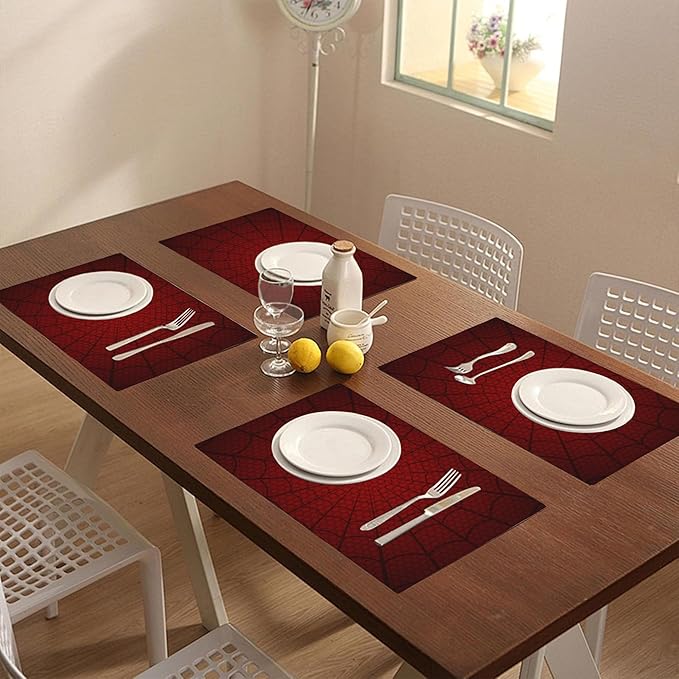 Placemats Set of 4 Red Spider Web Table Mats Linen Place Mats for Dining Kitchen Country Camp Farmhouse Decor 12x18 Inch