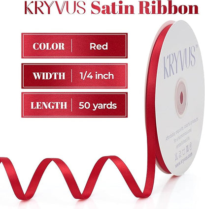 Red Satin Ribbon, Double Faced 1/4 Inch X 50 Yards Red Ribbon, Premium Satin Ribbon for Gift Wrapping, Crafts, Hair Bow Making, Sewing, Flower Bouquet, Wedding Party Decor