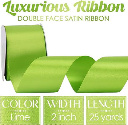 MEEDEE Lime Satin Ribbon 2 inch Lime Ribbon Double Faced Satin Ribbon by 25 Yards Lime Green Ribbon for Christmas Tree, Wreaths, Crafts, Satin Weddings, Flower Bouquet, Holiday Decorating
