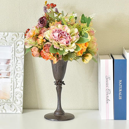 Sungmor Cast Iron Tabletop Flower Vase, Vintage Pretty Tulip Design, 8.6" Tall Decorative Centerpieces Flower Stand, Artificial Flower Arrangements Home Decor for Ceremony Birthday Holiday Event Party