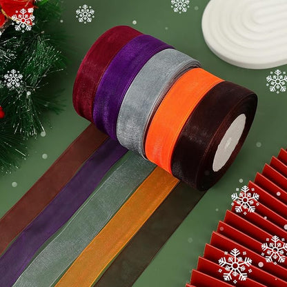 Burgundy Ribbon for Gift Wrapping, 1 inch 50Yard Sheer Organza Tulle Ribbon, Wine Red Gifts Wrap Chiffon Ribbons for Christmas, Mothers Day, Crafts, Flower Bouquet, Wedding, Valentines Day