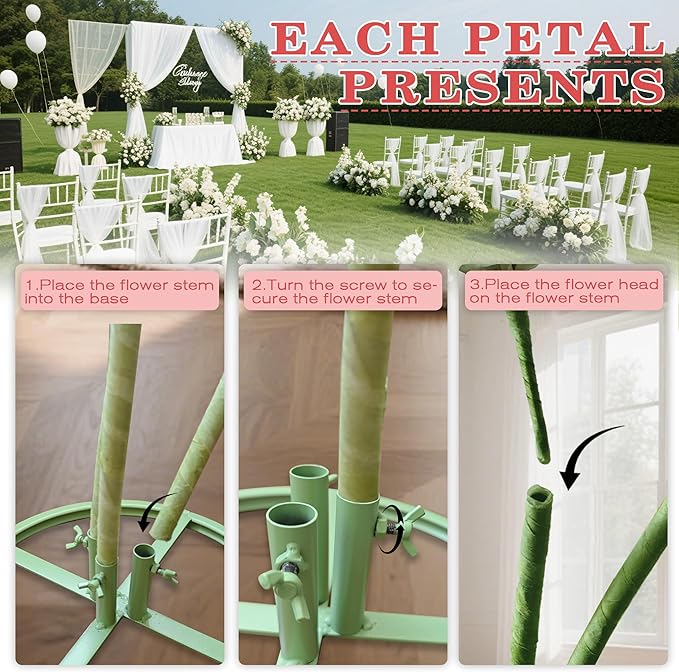 3pc Artificial Giant 3D Flowers Decorations - Huge Adjustable Height Faux Flower for Wedding Birthday Party Shop Window Display Arrangement Event Decoration (Red)