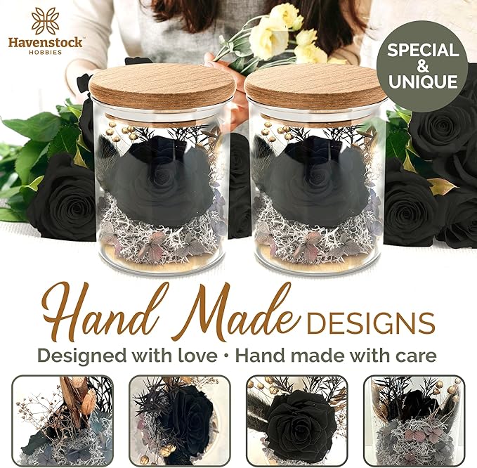 Black Rose Premium Eternal Roses - Real Preserved Rose in Glass Dome - Gothic Style Decor for Funeral Occasions