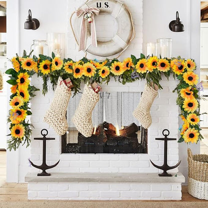 4 Pack Sunflower Garland Decor,7.5ft Artificial Sunflower Vines with Lights,Hanging Fake Silk Flower Garlands for Table Centerpieces Wedding Party Birthday Decorations
