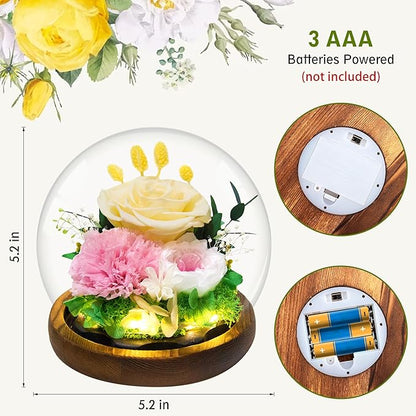 Yellow Rose Gifts for Womens Mothers Day Gifts for Mom Wife Girlfriend Mom - Preserved Real Rose in Glass Dome with LED Strip, Forever Flowers for Delivery on Birthday Anniversary