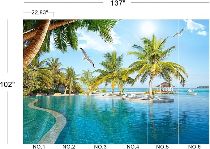 Eierme-Luxury Beach Resort Background Mural Wallpaper Peel and Stick 137" x 102"