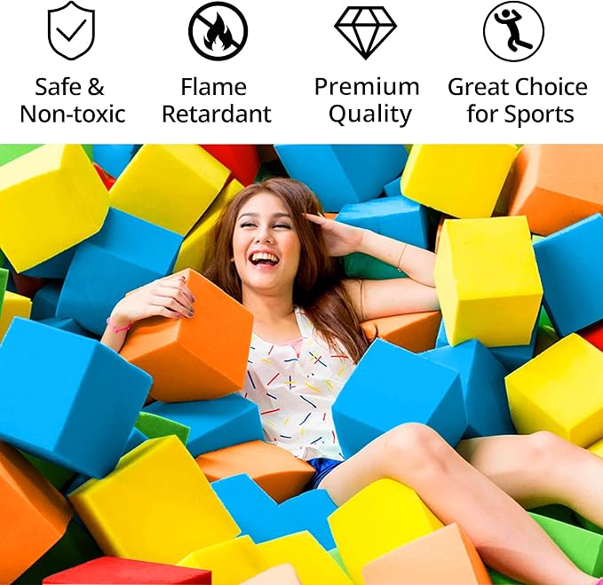Foam Cubes 144 pcs, 5.9"x5.9"x5.9" Colorful Flame Retardant Foam Pit Blocks Premium Quality Foam Pit Cubes for Trampoline Arenas, Gymnastics, Parkour Courses, Skateboard Parks, Playground(5 Colors)