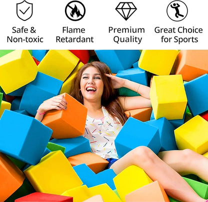 Foam Cubes 144 pcs, 5.9"x5.9"x5.9" Colorful Flame Retardant Foam Pit Blocks Premium Quality Foam Pit Cubes for Trampoline Arenas, Gymnastics, Parkour Courses, Skateboard Parks, Playground(5 Colors)