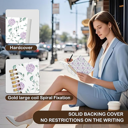 VIIJJUE Hydrangea Floral Notebook Journal, Purple Flowers Notebooks for Note Taking, Purple Office Supplies, Hardcover Spiral Journal 5.5x8.3 Inch