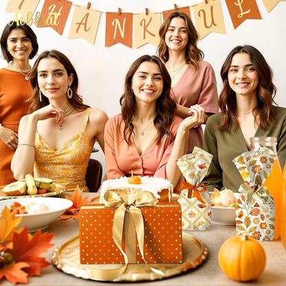 Aobkiat Fall Thanksgiving Tissue Paper for Gift Bags,24 Sheets Pumpkin Maple Leaf Design Paper,Orange Wrapping Craft Paper for DIY, Autumn Harvest Present Packaging,15 x 20 Inch