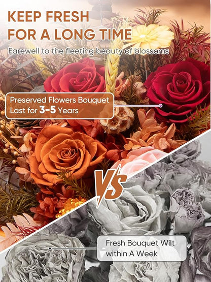 Flowers for Delivery Preserved Flower Fresh Bouquet Forever Fall Flowers Birthday Gifts for Women Mom Anniversary Real Rose Gifts for Grandma Sister Wife from Daughter Fall Home Wedding Decor