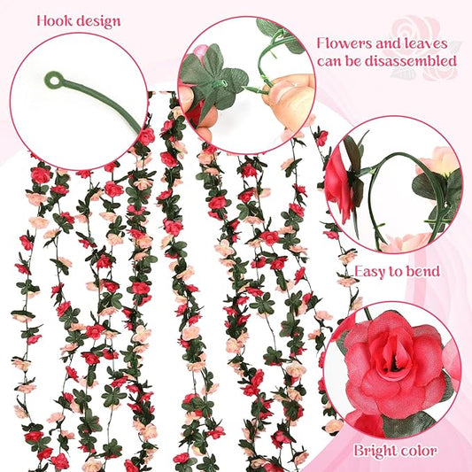16 Pcs 131.2 FT Flower Garland,Rose Garland,Pink Flower Vines for Decoration, Wedding, Garden, Wall Decoration,Backdrop,Bedroom,Birthday Party