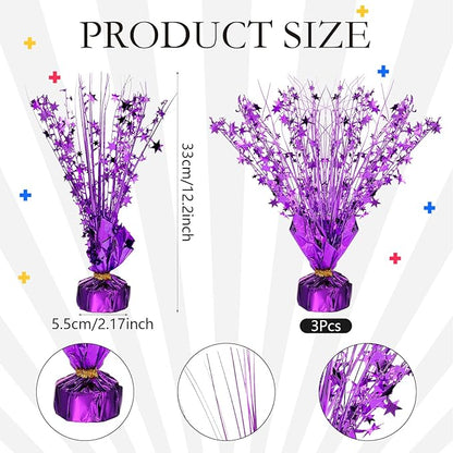 Crowye 3 Pieces Metallic Foil Spray Centerpiece Christmas Party Star Table Decoration Burst Centerpieces Fall Table Decor for Birthday New Year 2026 Party Holiday(Purple)