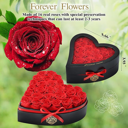27 Preserved Roses in Heart Shaped Box - Forever Flowers Romantic Gifts for Her, Valentine’s Day, Anniversary, Wedding (Red)