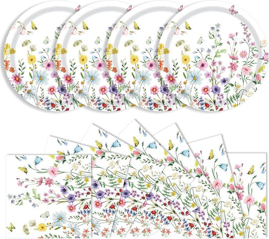 40 Pcs Wildflower Plates and Napkins Party Supplies, Floral Paper Plates Napkins Wildflower Baby Shower Decorations Tableware for Spring Summer Picnic Wedding Birthday Tea Party Serves 20