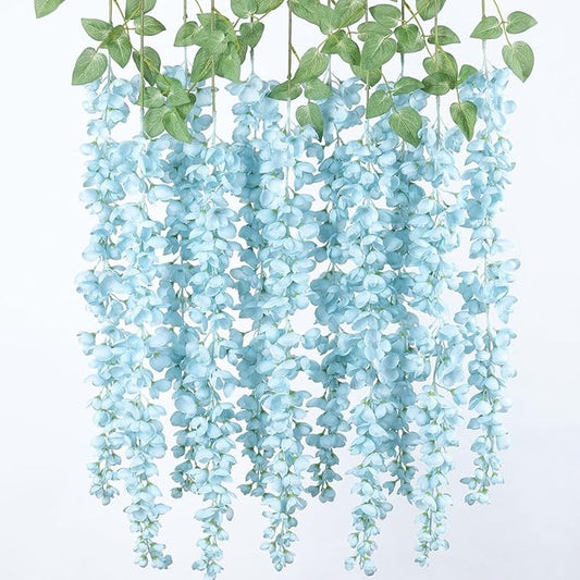 mizii 6Pcs Grey Wisteria Hanging Flowers 48" Silk Wisteria Artificial Flowers Garland Vines Fake Hanging Flowers Decoration for Wedding Flower Wall Backdrop Centerpieces Party Room Decor (Grey)