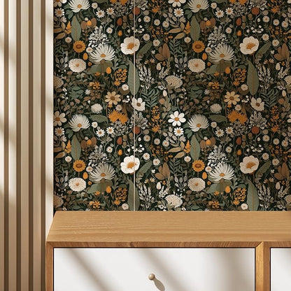 Peel and Stick Floral Wallpaper: Vintage Boho Removable - 17.71x236.2 Inch Watercolor Wild Flower Daisy