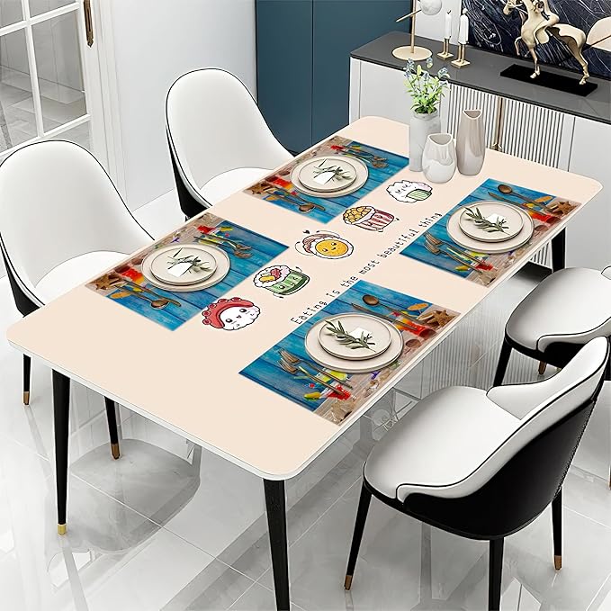 Colorful Tropical Cocktails at Beach on Blue Wood Placemats Set of 6 Place Mats for Kitchen Table Washable Farmhouse Linen Table Mats Dining Decoration 12x18 Inch