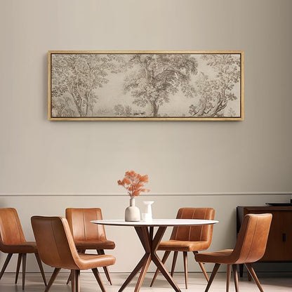 SIGNFORD Large Framed Canvas Print Wall Art Vintage Arboreal Trees in an Etching Illustrations Modern Art Relax/Calm Warm for Living Room, Bedroom, Office - 60"x20"