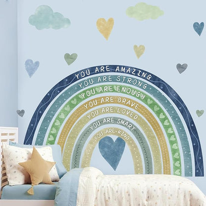 Watercolor Rainbow Wall Sticker Peel and Stick Kids Nursery Wall Decor Stickers Boho Blue Inspirational Walls Decals for Boys Bedroom You Are Decal Motivational Vinyl Art Murals for Baby Room Playroom