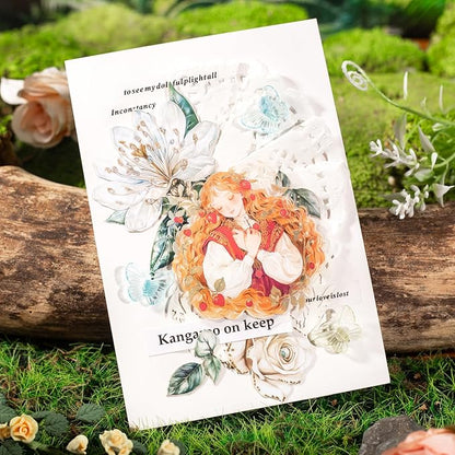 TIAMECH Healing Forest PET Stickers - 72 Pcs Strawberry Girl & Fantasy Flower Fox Wolf Design, Waterproof Sticker for Journaling & Scrapbooking, Junk Journal Supplies, Ephemera & DIY Crafts