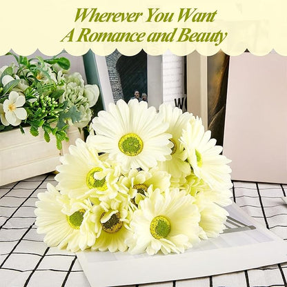 WILLBOND 24 Pieces Artificial Gerbera Daisies Flowers Fake Daisy Faux Boho Daisy Flowers Bouquet 15 in for Boho Birthday Decorations Wedding Home Decor (White)