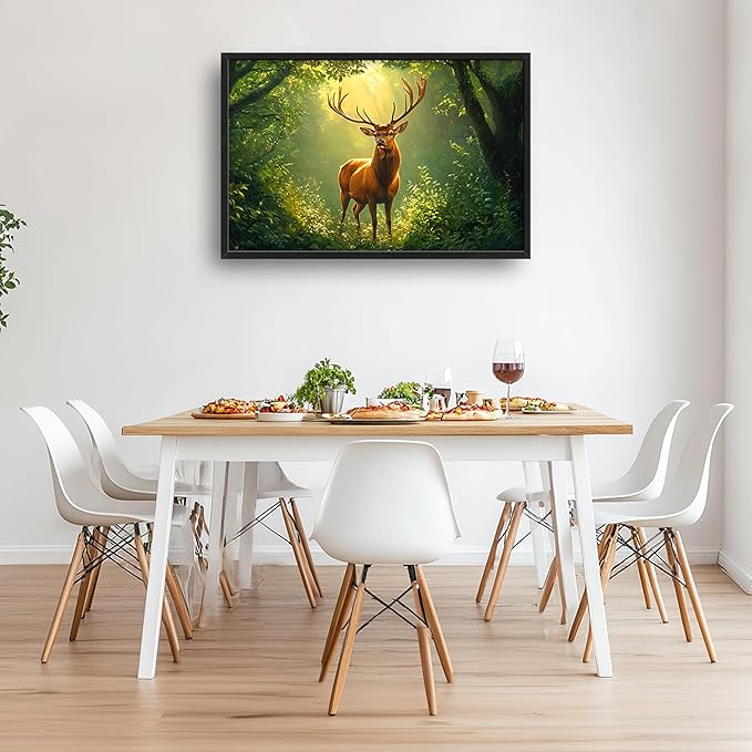Forest Elk Deer Large Wall Art Framed Green Wall Decor for Living Room Farmhouse Deer Pictures Oversized Canvas Print Painting Modern Extra Large Framed Artwork for Bedroom Office 36"x24"