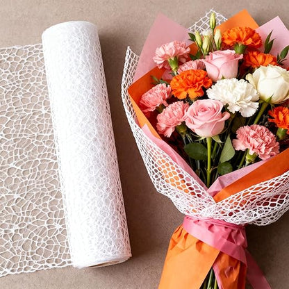 42cm*5Yards Papel Coreano para Flores, White Korean Wrapping Paper, Pearl Mesh Floral Wrapping Paper(Pure White)