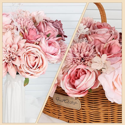 Artificial Flowers Combo Dusty Pink Roses with Stems Bouquets Bridal Wedding Shower Decorations Fake Floral for Party Table Centerpieces Home Decor