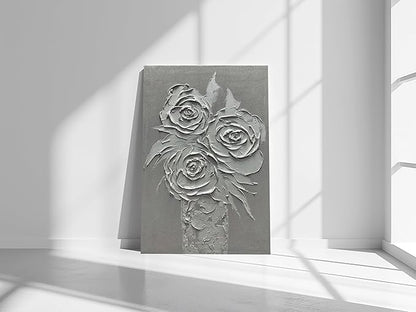 moshinart 24 x 36in Hand-Painted Oil Painting 3D Texture Black White Grey Modern Minimalist Black Abstract Wall Art, Home Office Wall Decoration White Rose