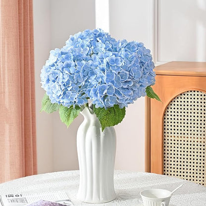 MARTINE MALL 2Pcs 21in Hydrangea Artificial Flowers, Latex Real Touch Hydrangeas Lifelike Large Hydrangea Flowers for Home Decor Party Arrangements Wedding Bouquets Centerpieces (Blue)
