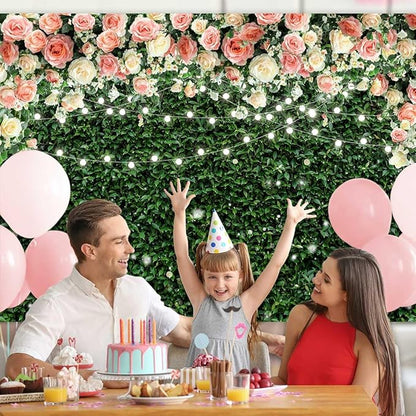 Sensfun Flower Wall Backdrop Spring Pink Rose Blossom Green Leaves Photography Background Floral Grass Birthday Baby Shower Miss to Mrs Wedding Bridal Shower Backdrops Portrait Photo Booth Props 7x5ft