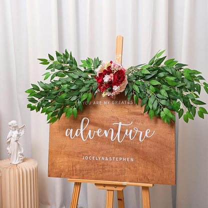 CEWOR 24pcs Italian Ruscus Greenery Stems, 27.6in Artificial Green Leaf Garland Vines Hanging Spray for Wedding Arch Bouquet Filler Table Centerpieces Home Decor