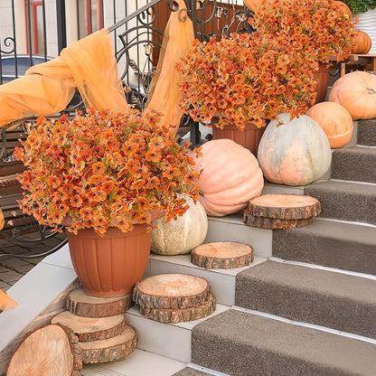 20 Bundles Realistic Artificial Fall Flowers for Outdoors, UV Resistant Autumn No Fade Fake Fall Flowers, Look Real for Farmhouse Thanksgiving Halloween Home Garden Front Porch Decor(Orange)