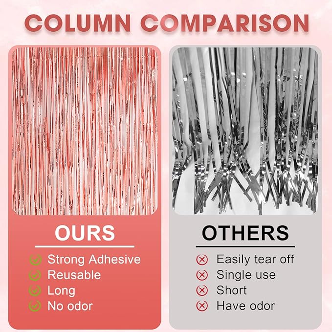 3 Pack 3.3x8.2 Feet Rose Gold Foil Fringe Backdrop Curtains, Tinsel Streamers Birthday Party Decorations, Fringe Backdrop for Graduation, Baby Shower, Gender Reveal, Disco Party