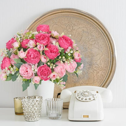 SOMYTING Peonies Artificial Flowers, Fake Flowers Pink Peonies Faux Flowers Vintage Artificial Silk Flower Peonies Bouquets Floral Arrangements Home Wedding Party Coffee Table Decor (Rose Pink, 4PCS)