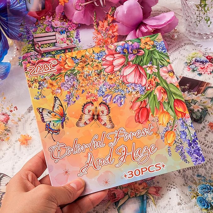 Floral Stickers Set,30 Sheets Orange Waterproof PET Clear Flower Stickers for Scrapbooking Journaling Bullet Journal Junk Journal Supplies