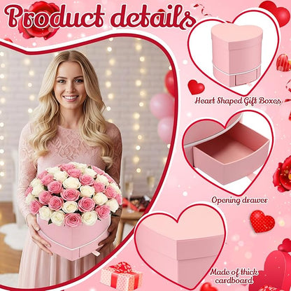 Fullhawl 4 Pcs Valentine's Day Heart Shaped Flower Boxes with Drawer - 6.1x5.5x5.7 in, 4 Colors Small Floral Gift Box for Bouquets Jewelry - Perfect for Flower Shop or Weddings Proposals Birthdays