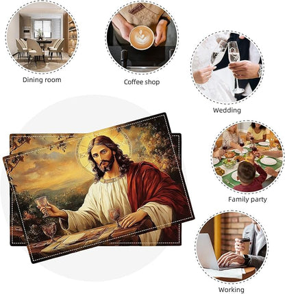 Christian Jesus Placemats Set of 4 Christian Gift Religious Jesus Christ Faith Place Mat Machine Washable Place Mats for Dinner Table Mats 4 PCS