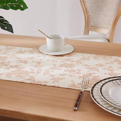 100% Cotton French Pastoral Table Runners, 13x72 Inch Taupe Farmhouse Table Runners 72 Inches Long, Vintage Flowers Print Home Decors