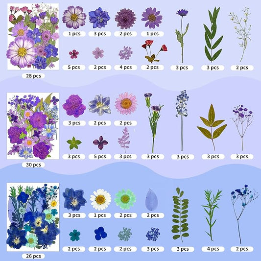 207 Pcs Dried Pressed Flowers for Crafts, Dried Pressed Flowers for Resin, Bulk Natural Dried Flowers Kit with Butterfly Stickers&Tweezers for DlY Resin Molds, Candles, Soap,Jewelry Making, Art Crafts