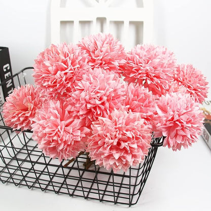 Tinsow 12 Pcs Faux Ball Chrysanthemum Bouquet Pink Artificial Ball Flowers Fake Sring Flowers for Home Garden Party Wedding Decoration (12, Pink)