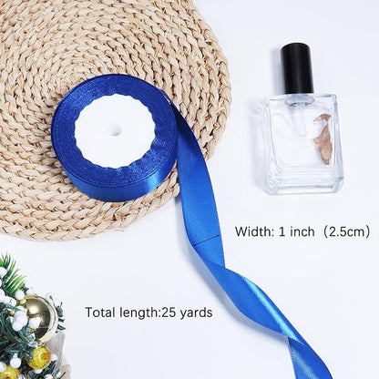 Royal Blue Ribbon for Gift Wrapping, 1 inch Polyester Satin Hair Ribbon for Flower Bouquet, Weeding Decoration, Baby Shower, Crafts Bows Fabric Christmas Ribbons 25 Yards