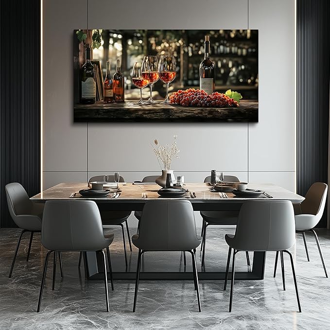 hyidecorart Dining Room Wall Art Wine Glass Canvas Wall Pictures Kitchen Art Wall Decor Still Life Goblet Prints Painting Landscape Poster Bar Living Room Office Artwork Modern Home Decoration 24x48