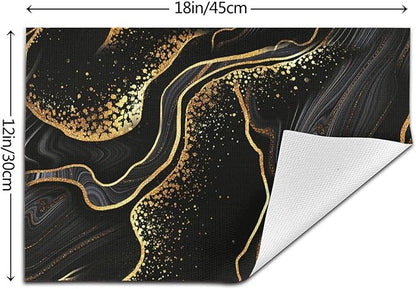 Black Gold Marble Texture Placemats Set of 4, Black Table Mats, Heat Resistant Washable Linen Place Mats for Kitchen Dining Table Farmhouse 12"x18", Black Gold Kitchen Decor