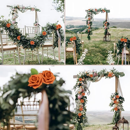 100PCS Artificial Flowers Burnt Orange Roses Real Looking Foam Fake Roses with Leaves and for DIY Wedding Bouquets Bridal Shower Centerpieces Party Decorations (Burnt Orange, 100)