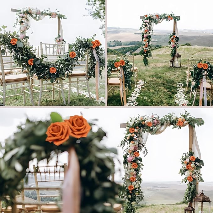 200PCS Artificial Flowers Burnt Orange Roses Real Looking Foam Fake Roses with Leaves and for DIY Wedding Bouquets Bridal Shower Centerpieces Party Decorations (Burnt Orange, 200)
