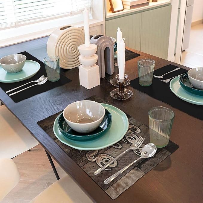 Coffee Place Mats Set of 4,Coffee Time Phrase with A Cup on A Wooden Grunge Background Kitchen Image Placemats for Dining Table 6 PCS, Cafe-1