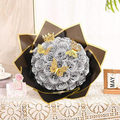 Waipfaru Glitter Roses Bouquet, DIY Fake Flowers Bouquet, Birthday Gifts for Women Mom, 36 Pcs Silver Rose for Grandma Wife Girlfriend Valentines, Mothers Day, Anniversary, Graduation