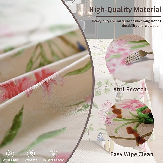 Rectangle Table Cloth,100% Waterproof Tablecloth Oil Proof Spill Proof Vinyl Table Cloth, Wipe Clean Plastic Table Cover for Dining, Camping, Indoor and Outdoor 54" x 84",Pink